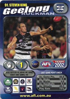 2002 Team Zone AFL Team #91 Steven King Front